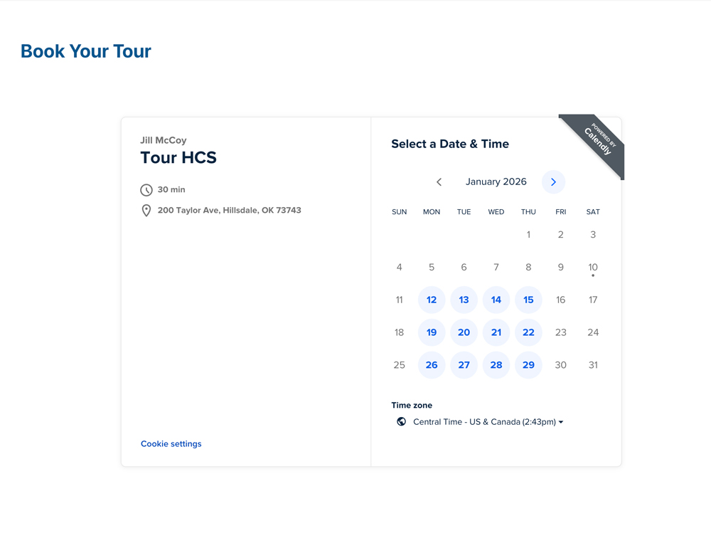 Calendly tour scheduler embedded onto school website